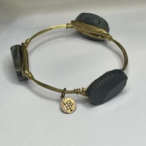 BOURBON & BOWETIES gold tone gray black bracelet bangle jewelry wire wrap
